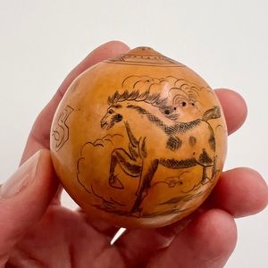 Antique lanzou carved etched gourd Chinese Zodiac year of horse folk art